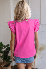 Scallop Trim Layered Short Sleeve V Neck Blouse