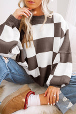 Orange Checkered Bishop Sleeve Sweater