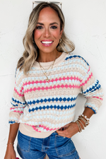 Khaki Stripe Eyelet Patterned Drop Shoulder Sweater