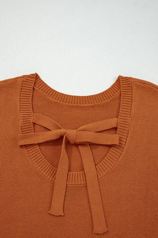 Gold Flame Solid Color Ribbed Trim Drop Shoulder Sweater