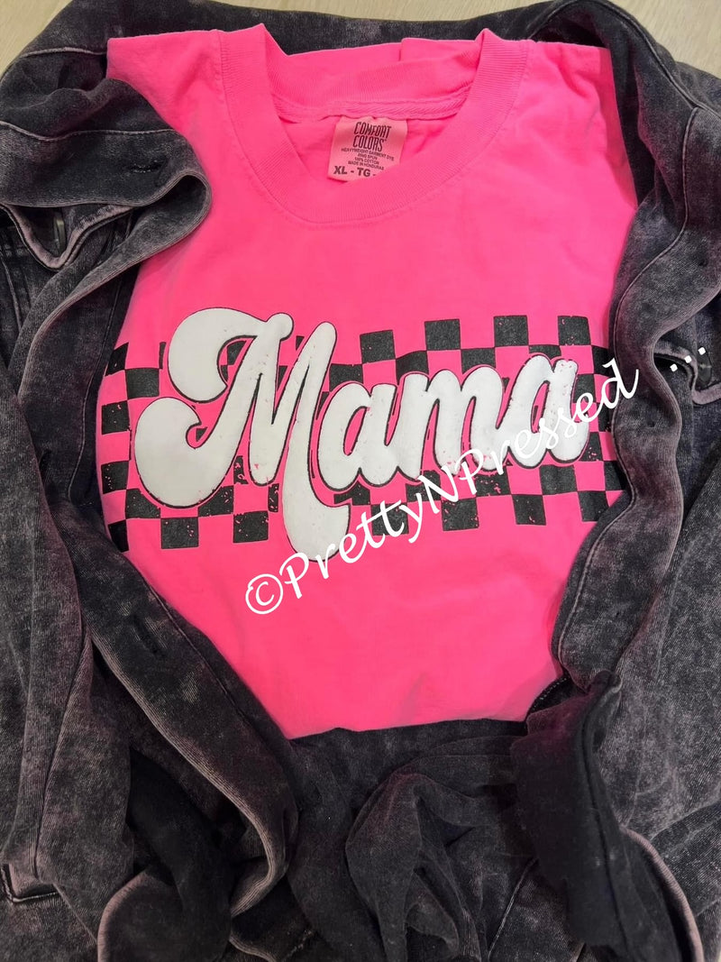 Mama Checkered Puff Tee