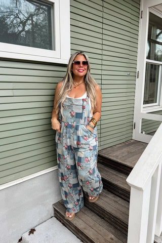 Blue Meadow Floral Denim Overalls - PREORDER
