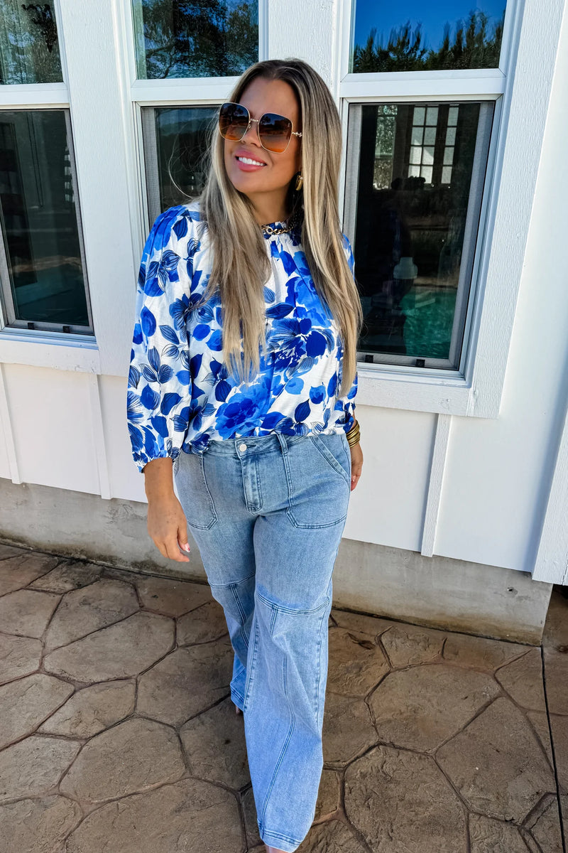 ABIGAIL FLORAL BUBBLE SLEEVE TOP