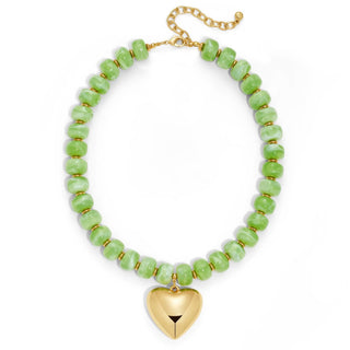 Lime Beaded Heart Necklace