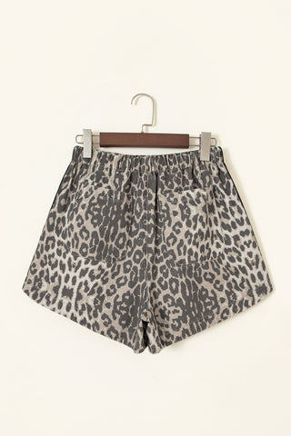 Multicolour Leopard Pattern Striped Detail Drawstring Denim Shorts