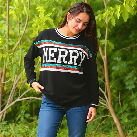 Christmas MERRY Sequined Long Sleeve Top