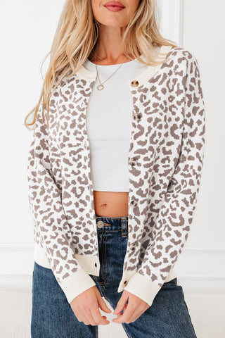 Black Leopard Drop Shoulder Chunky Knitted Cardigan Sweater