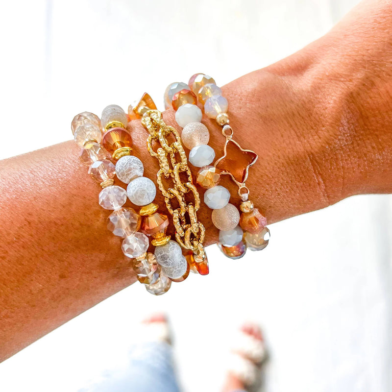 Gray Orange Peach Bracelet Stack