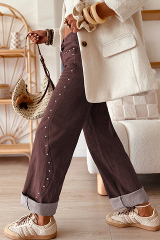 Coffee Side Seam Rivet Detail Jeans