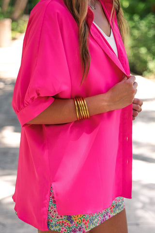PREORDER- Sutton Button Up Top- Pink