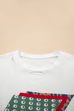 White Rhinestone Decor Bolt Graphic Ripped Western Tee