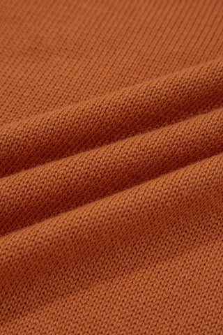 Gold Flame Solid Color Ribbed Trim Drop Shoulder Sweater