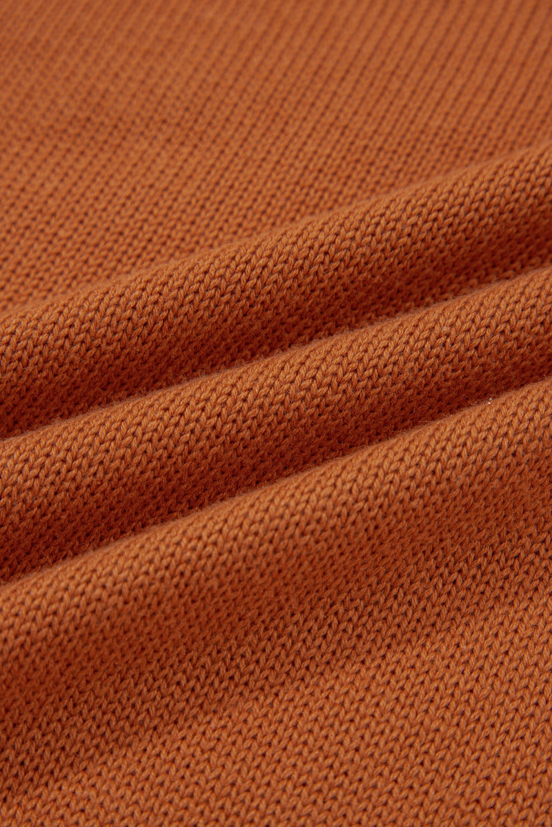 Gold Flame Solid Color Ribbed Trim Drop Shoulder Sweater