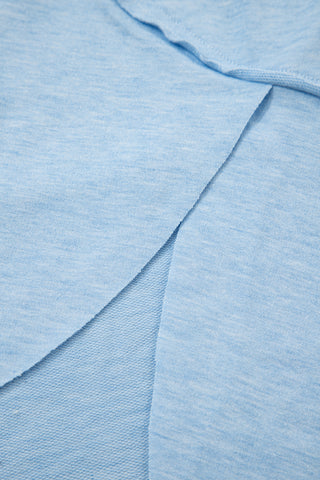 Myosotis Notched Neck Terry Raw Hem Long Sleeve Top