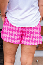 Pink Geometric Print Active Casual Shorts with Slits