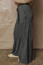Vineyard Green Mineral Wash Tiered Wide Leg Patchwork Drawstring Pants