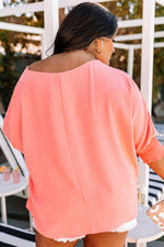 Blossom Shirred Cuffs Half Sleeve Plus Size Textured Blouse