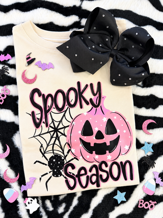 Kids Spooky Season Pink Pumpkin Tee in Natural