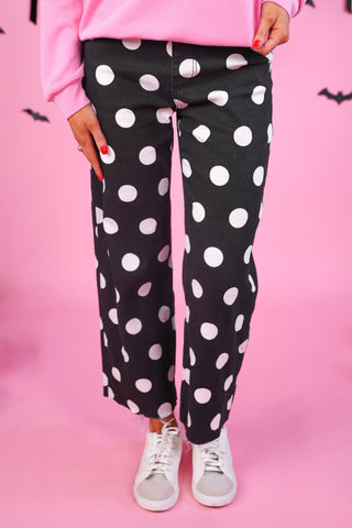 PREORDER- Just Vibing Denim Pants- After Dark Polka Dot