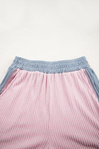 Light Pink Colorblock Corded Short Sleeve Boxy Top and Shorts Set