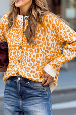 Black Leopard Drop Shoulder Chunky Knitted Cardigan Sweater