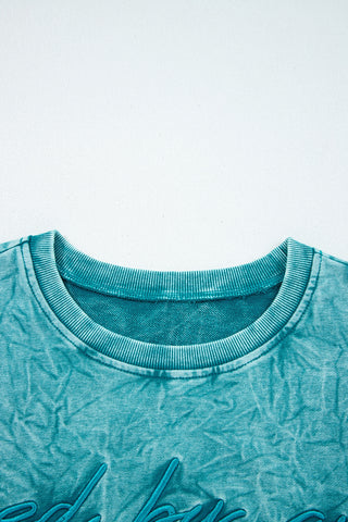 DUNE saved by grace Letter Embroidery Mineral Wash Loose Sweatshirt