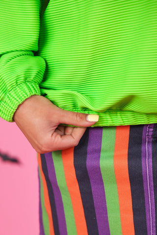 PREORDER- Levi Ribbed Quarter Zip Pullover- Neon Green