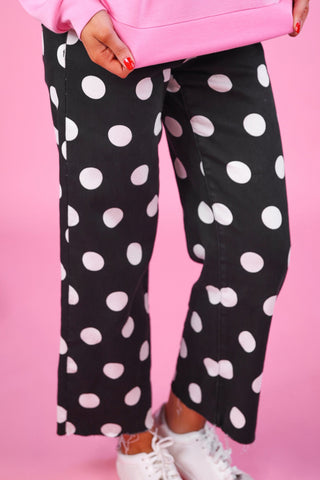 PREORDER- Just Vibing Denim Pants- After Dark Polka Dot