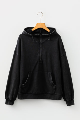 Canton Half Zip Kangaroo Pocket Mineral Wash Baggy Hoodie