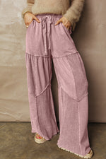Vineyard Green Mineral Wash Tiered Wide Leg Patchwork Drawstring Pants
