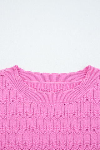 Sea Green Trendy Pattern Knit Ribbed Cuffs Crew Neck Sweater