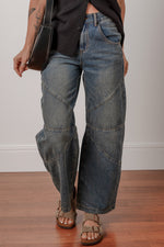 Sail Blue Exposed Stitching Loose Straight High Waist Jeans