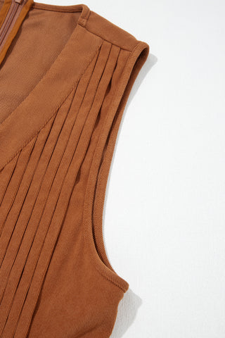 Cinnamon Solid Color Tie V Neck Sleeveless Corduroy Romper
