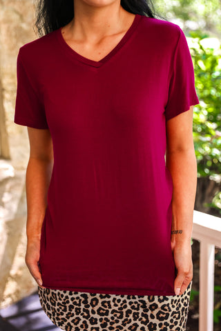 PREORDER- Jess Lea Basic Tee- Burgundy
