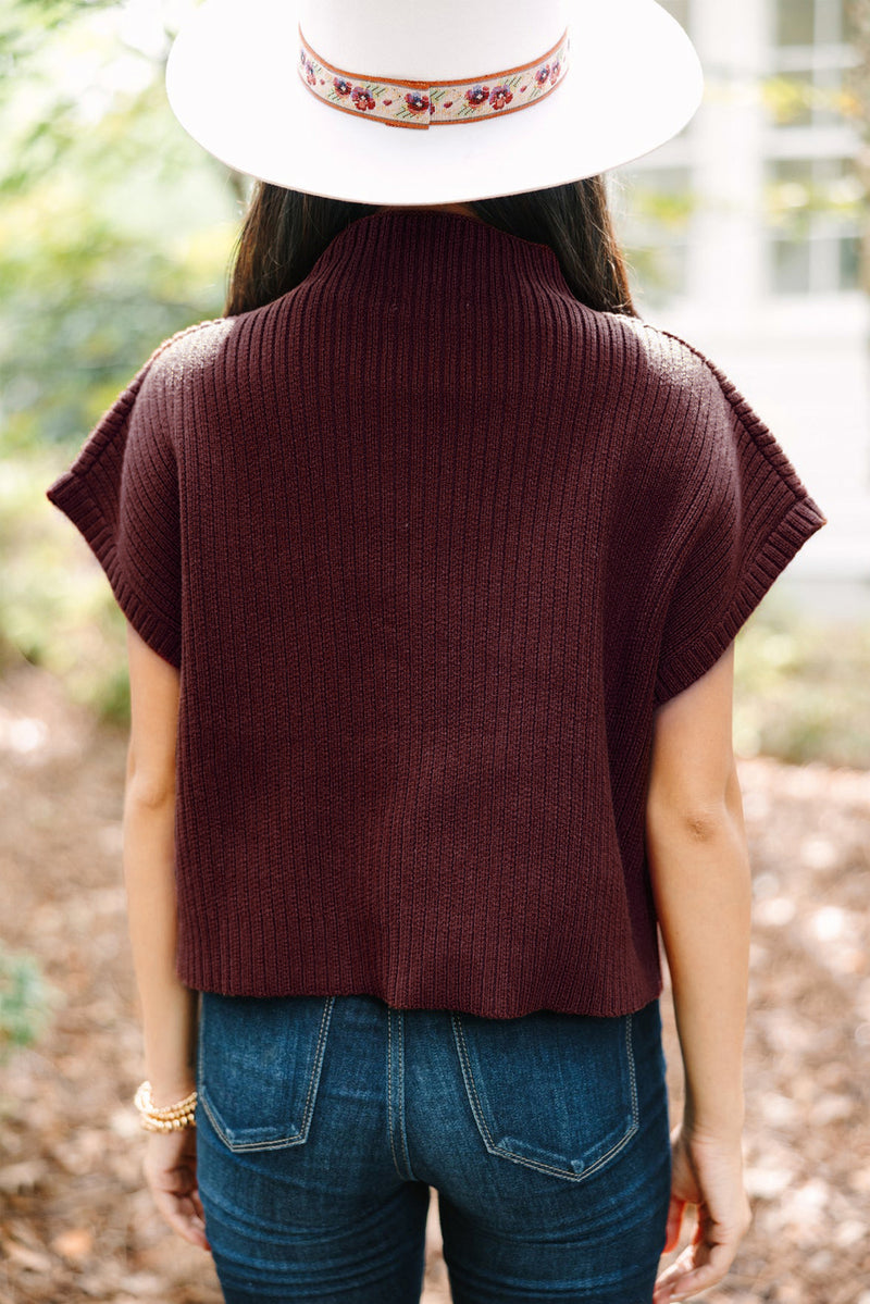Dark Blue Patch Pocket Ribbed Knit Short Sleeve Sweater