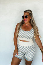 PREORDER- CHECKER BRA & BIKER SHORT SET
