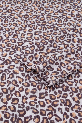 Khaki Leopard Ribbed Long Sleeve Top Drawstring Shorts 2pcs Outfit