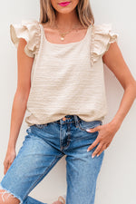Beau Blue Textured Bow Knot Frilled Butterfly Sleeve Blouse