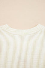 Beige Pumpkin Embroidered Ribbed Thanksgiving Halloween Holiday Sweater