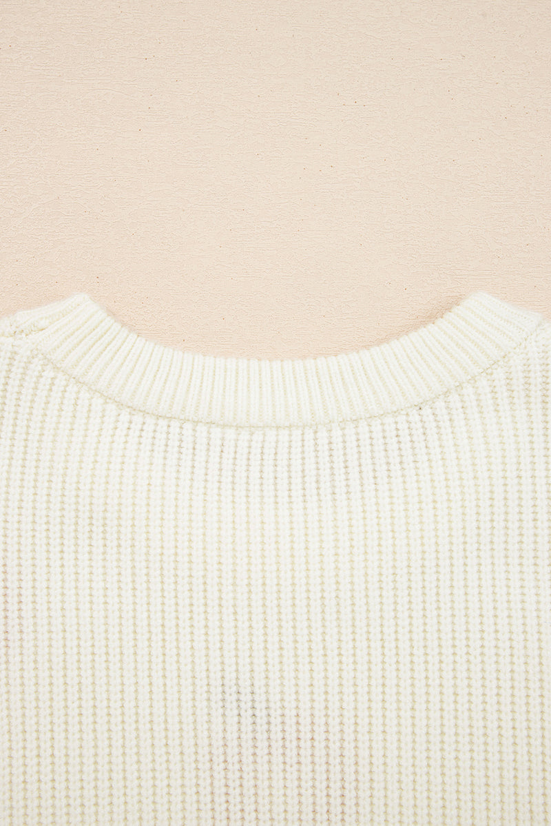 Beige Pumpkin Embroidered Ribbed Thanksgiving Halloween Holiday Sweater