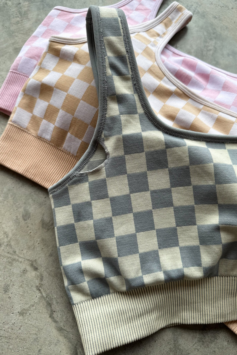 PREORDER- CHECKER BRA & BIKER SHORT SET