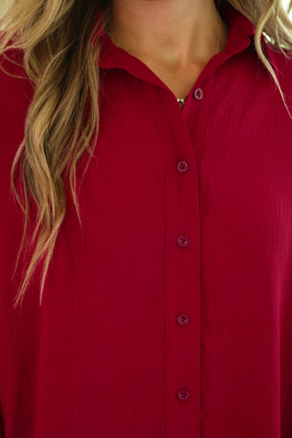 PREORDER- Sloane Button Up Top- Burgundy