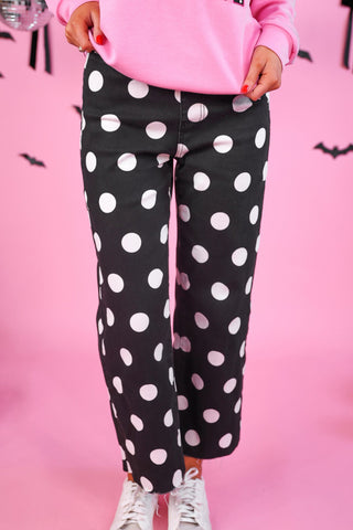 PREORDER- Just Vibing Denim Pants- After Dark Polka Dot