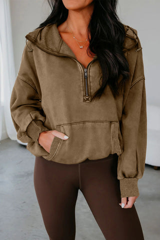 Canton Half Zip Kangaroo Pocket Mineral Wash Baggy Hoodie