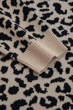 Black Leopard Drop Shoulder Chunky Knitted Cardigan Sweater