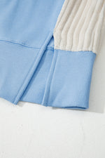 Beau Blue Sequin Nutcracker Textured Sleeve Patchwork Color Block Sweatshirt