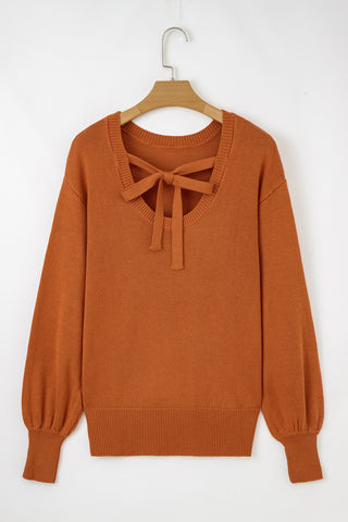 Gold Flame Solid Color Ribbed Trim Drop Shoulder Sweater