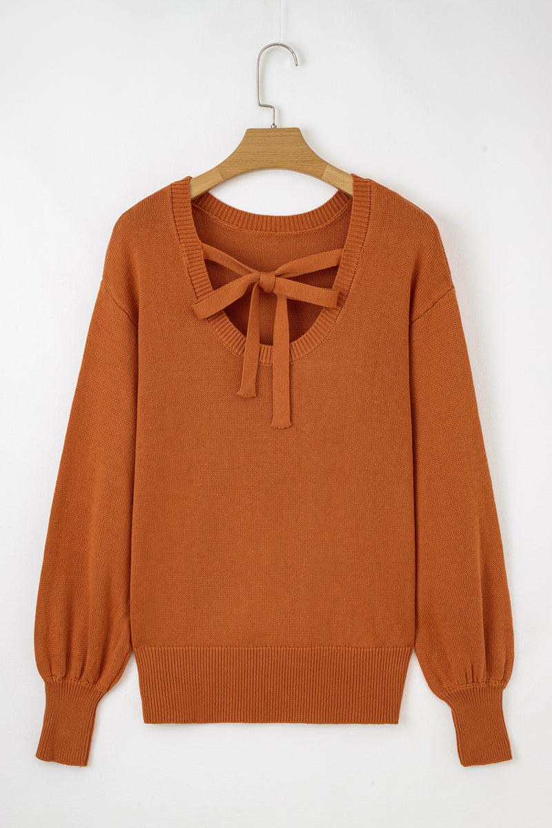 Gold Flame Solid Color Ribbed Trim Drop Shoulder Sweater