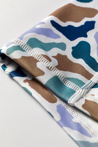 Blue Abstract Camo Printed Seam Detail Biker Shorts
