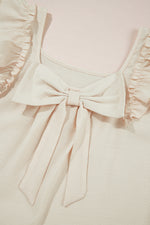 Beau Blue Textured Bow Knot Frilled Butterfly Sleeve Blouse